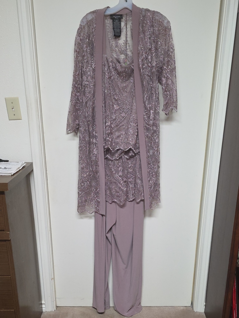 R&M Richards Rose/Mauve Colored Lace Embellished Evening Jacket